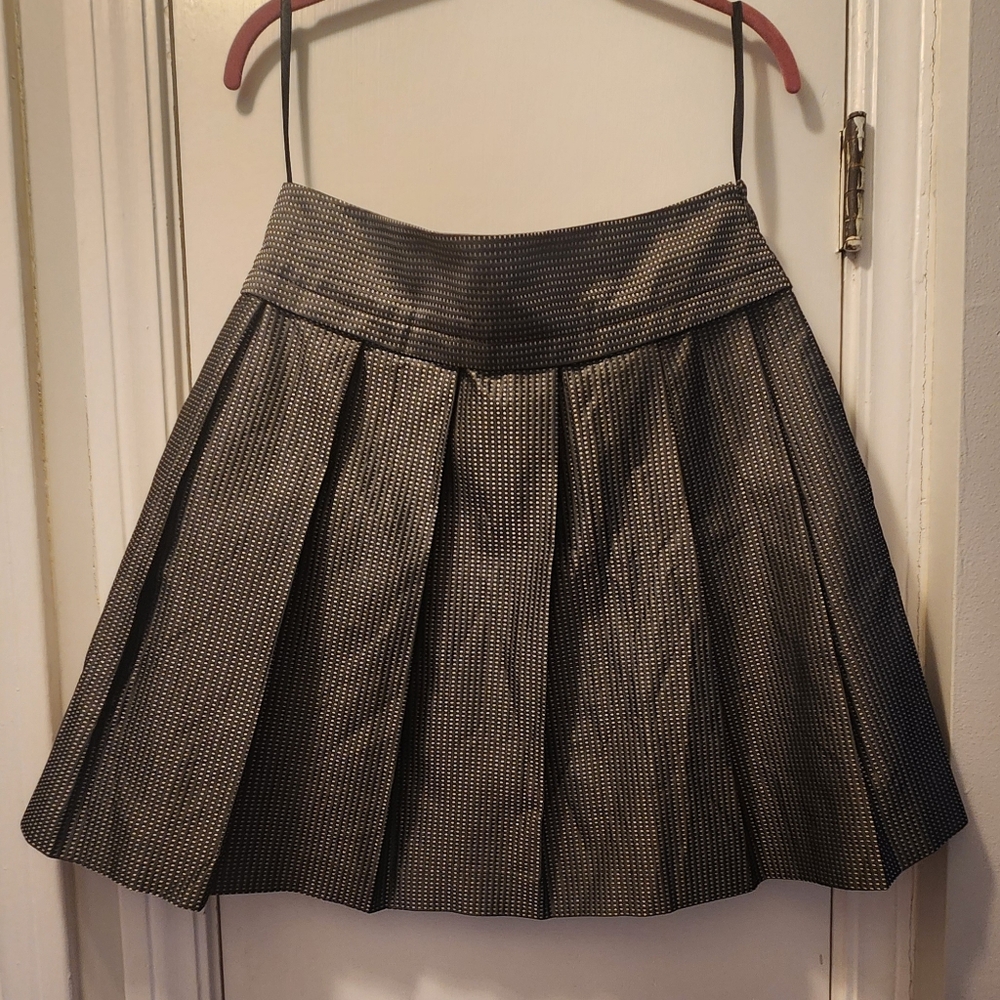 Theory Metallic Black & Gray Pleated Circle Skirt